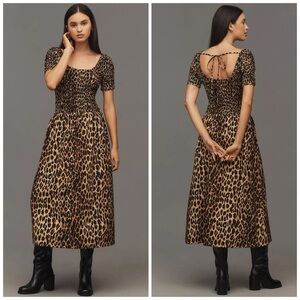 Damson Madder Malinda Smocked Short-Sleeve Midi Dress Size 6